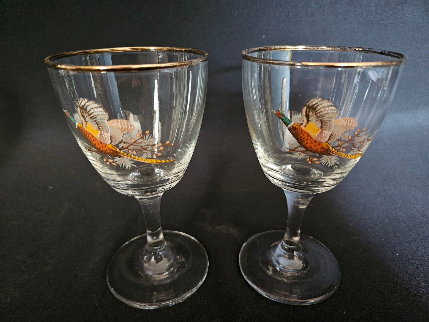 4 flying pheasant wine glasses