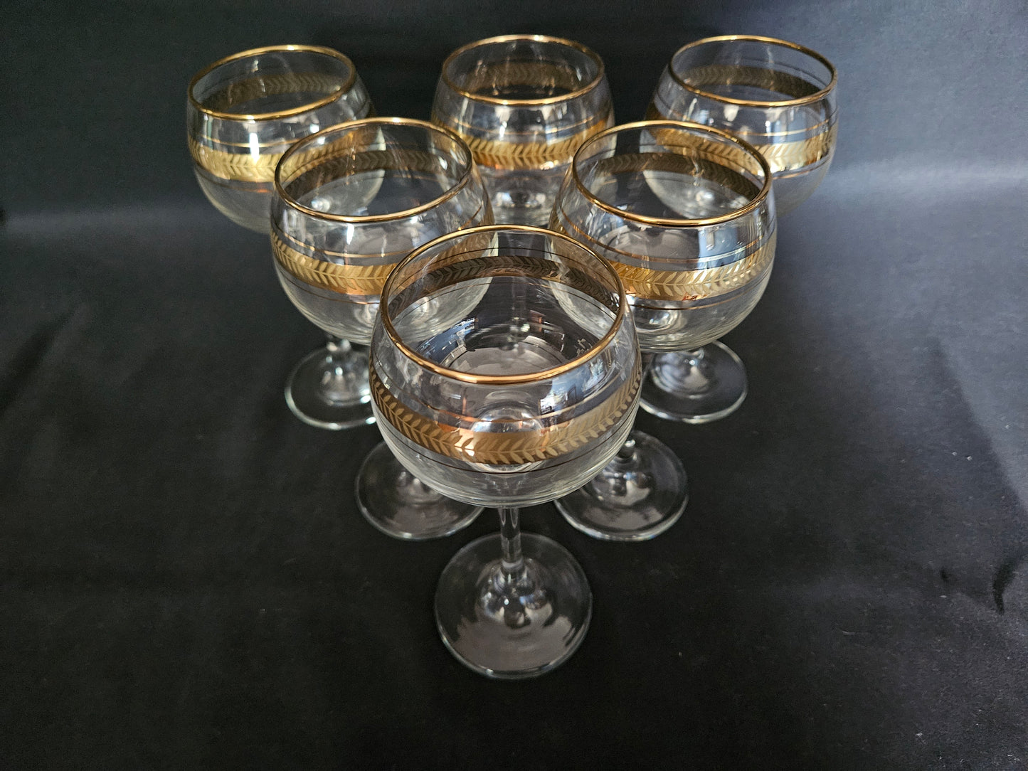 6 Gilt Banded Tall Wine Glasses