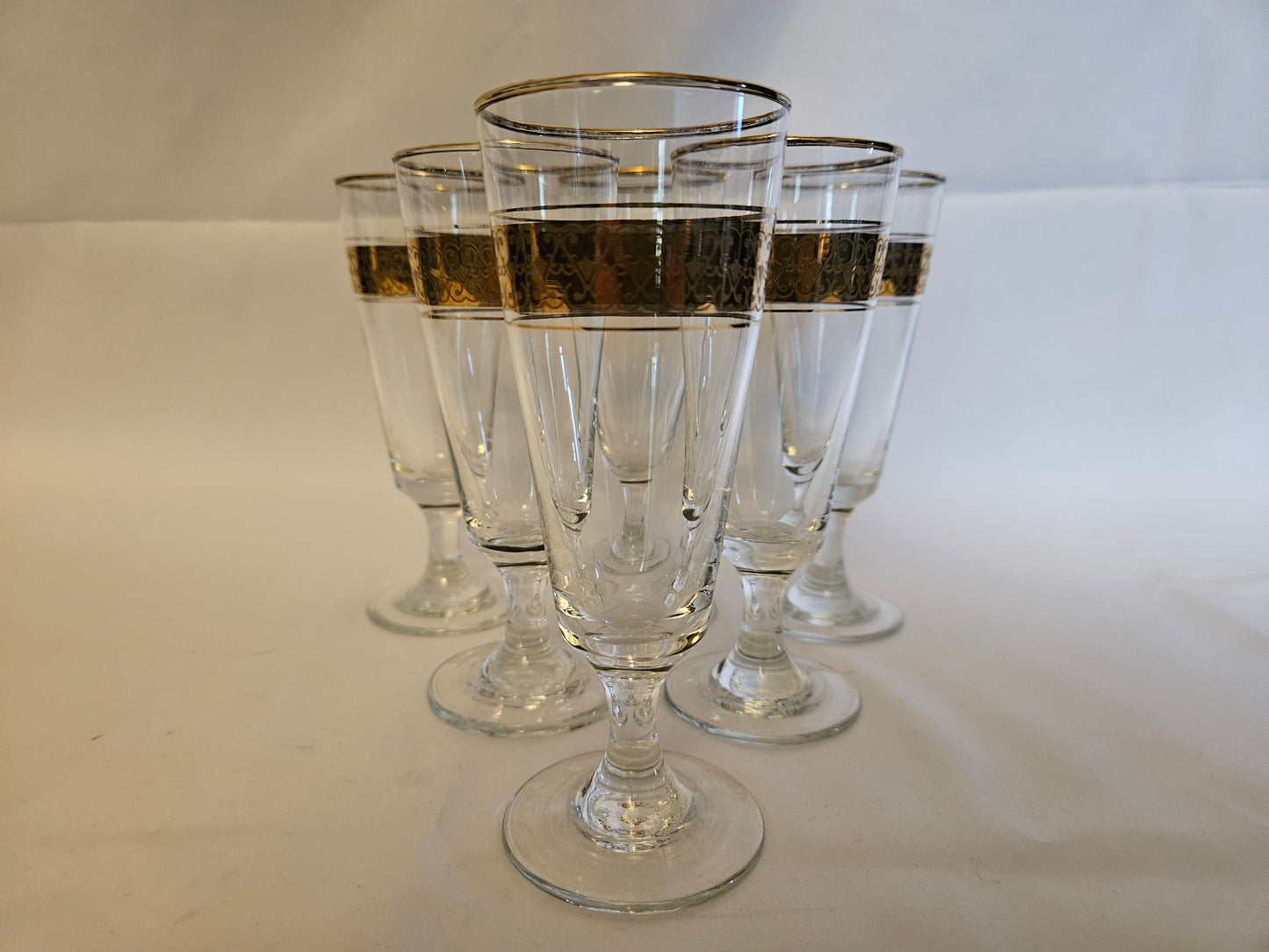 6 Gold Banded Wine Glasses Champagne Flutes