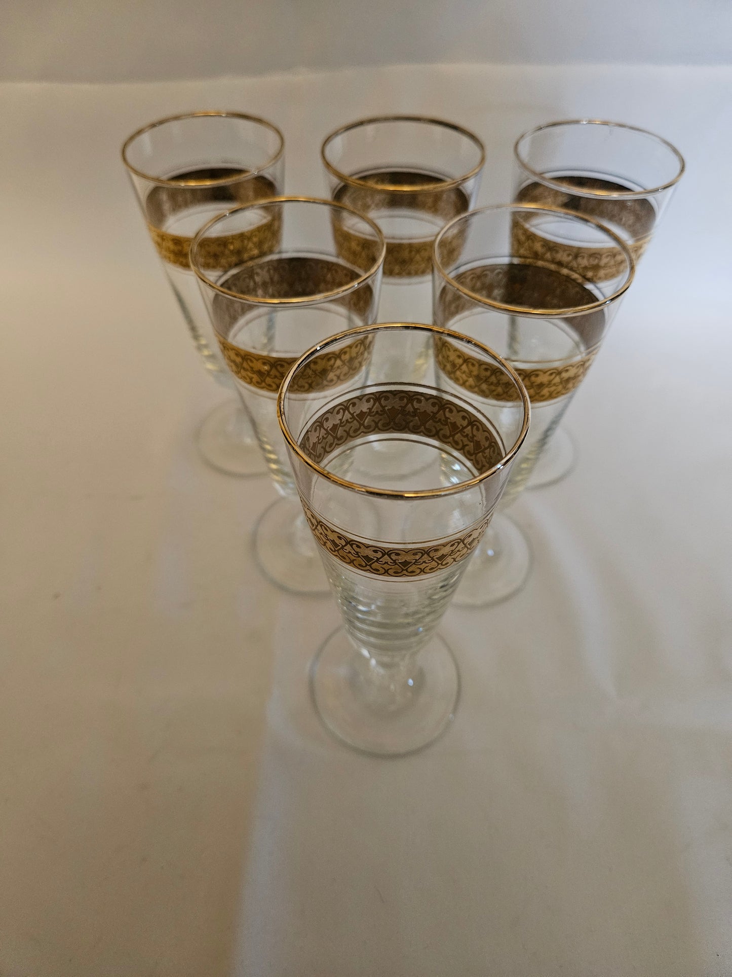 6 Gold Banded Wine Glasses Champagne Flutes