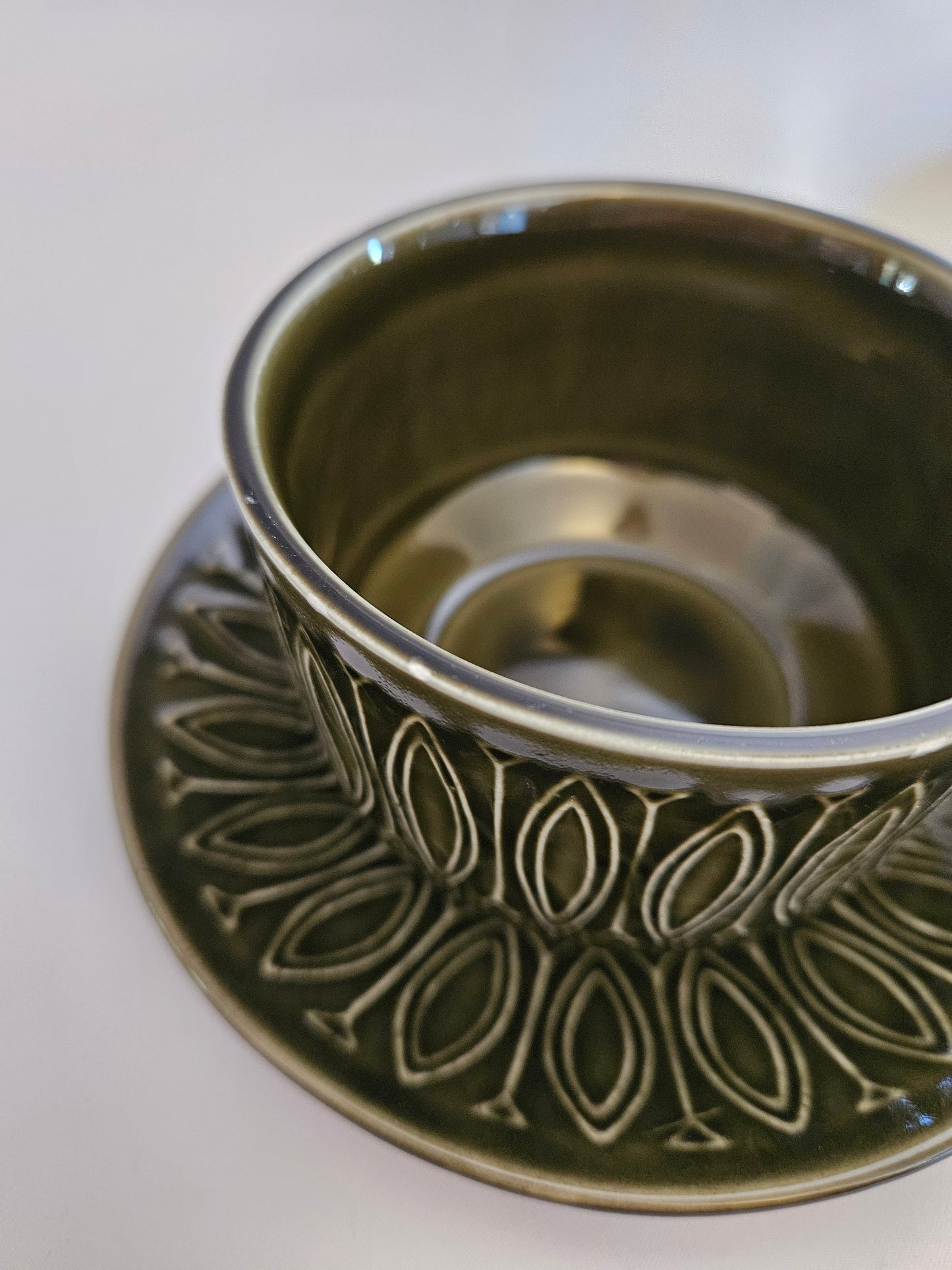 5 Vintage Green Tams Soup Bowls and Saucers