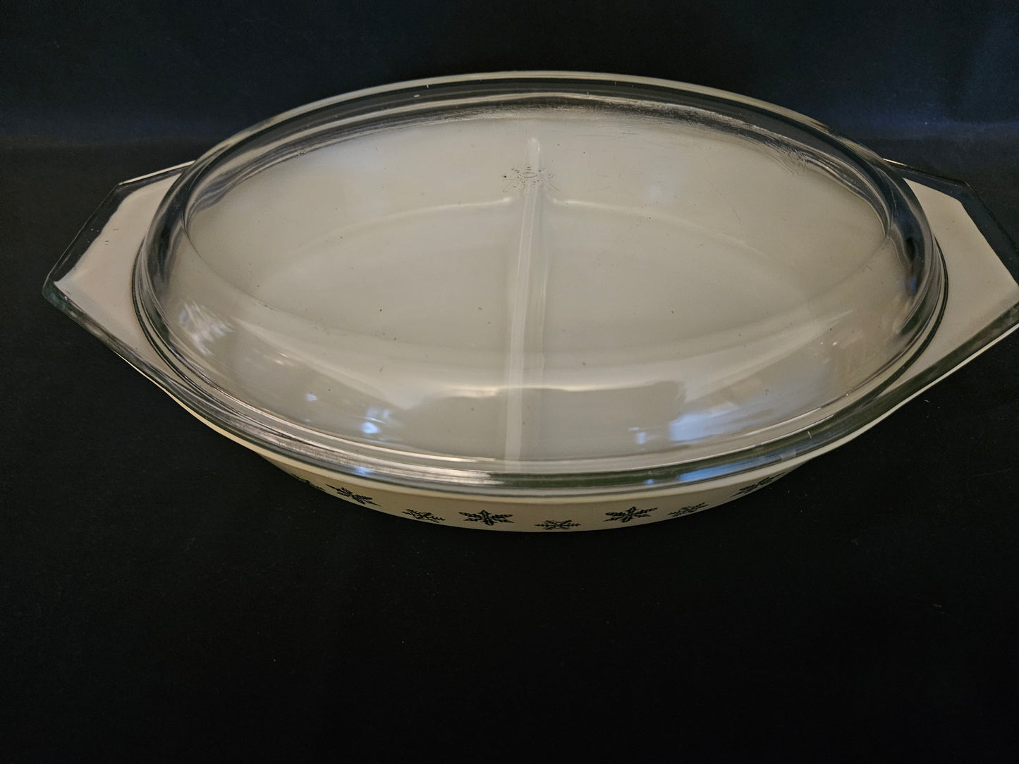 Pyrex Gaiety Yellow and Black Divided Dish with Lid