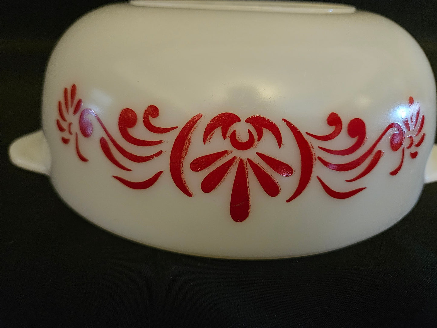 Pyrex Red Scroll Eared Casserole