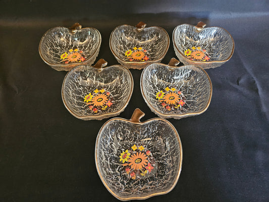 6 Vintage Flower Printed Ravenhead Apple Shaped Bowls