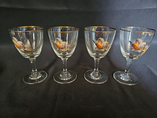 4 flying pheasant wine glasses