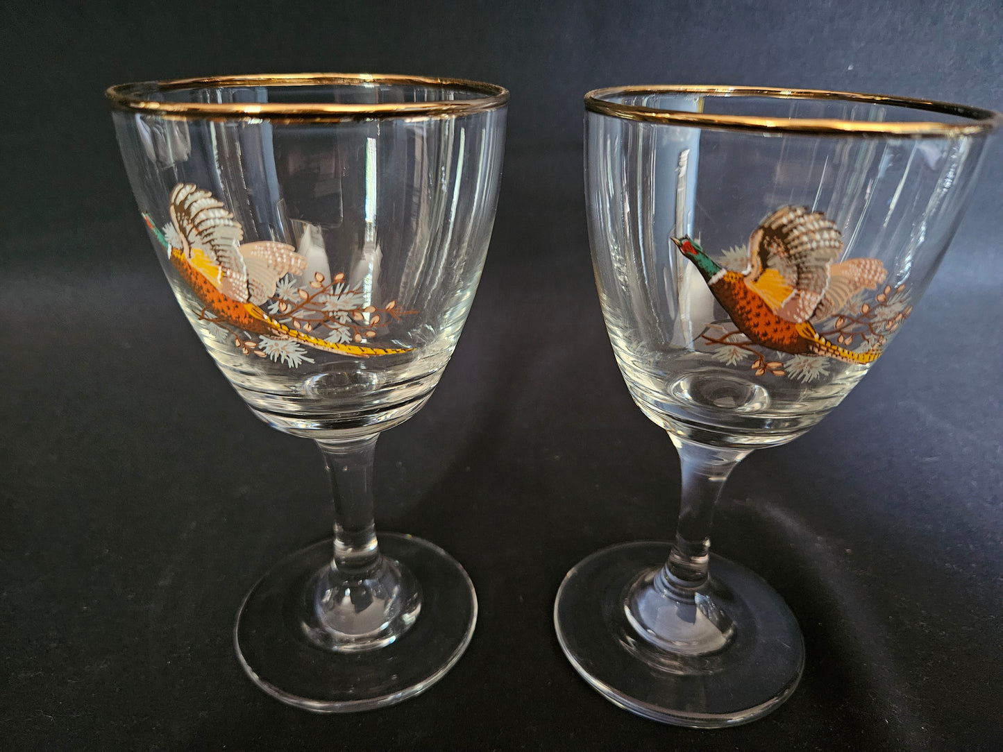 4 flying pheasant wine glasses