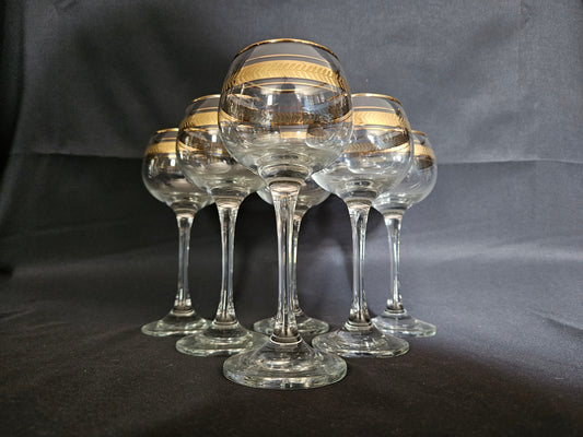 6 Gilt Banded Tall Wine Glasses