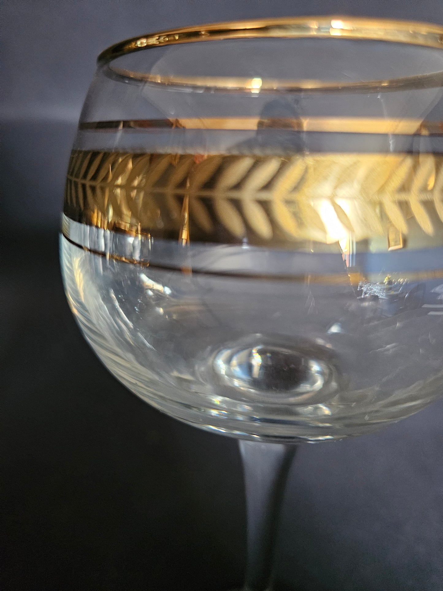 6 Gilt Banded Tall Wine Glasses