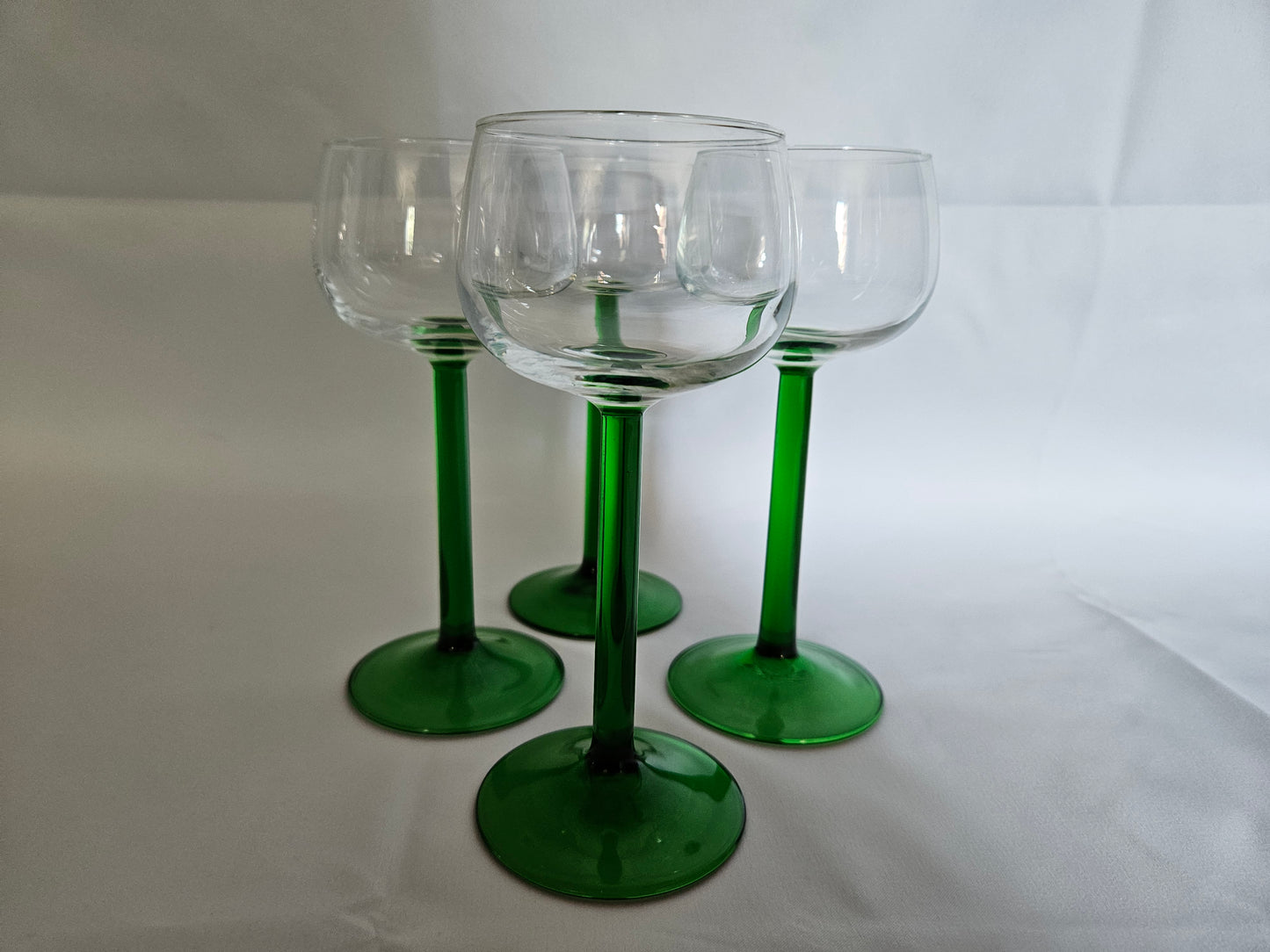 4 Vintage French Tall Green Stemmed Wine Glasses