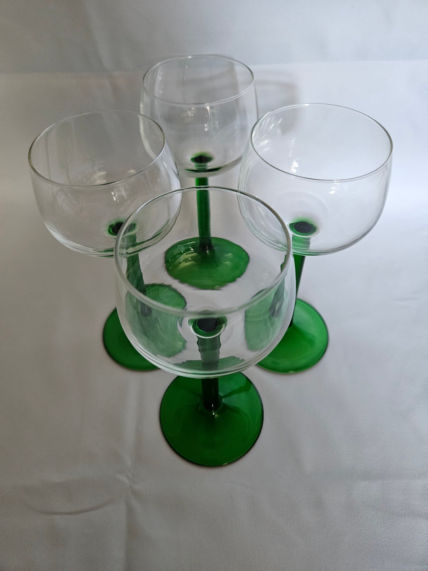 4 Vintage French Tall Green Stemmed Wine Glasses