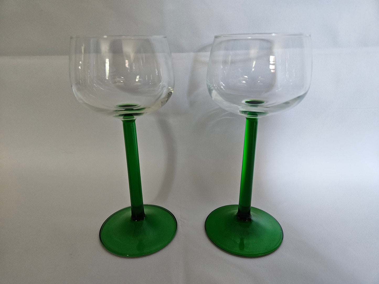 4 Vintage French Tall Green Stemmed Wine Glasses