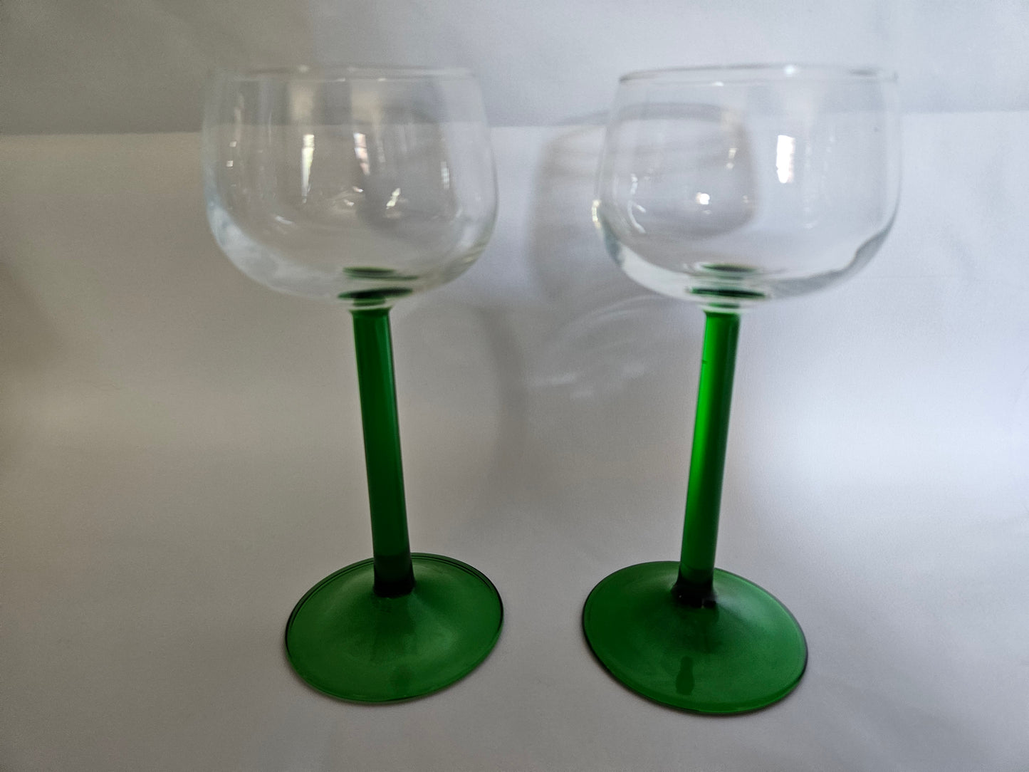 4 Vintage French Tall Green Stemmed Wine Glasses