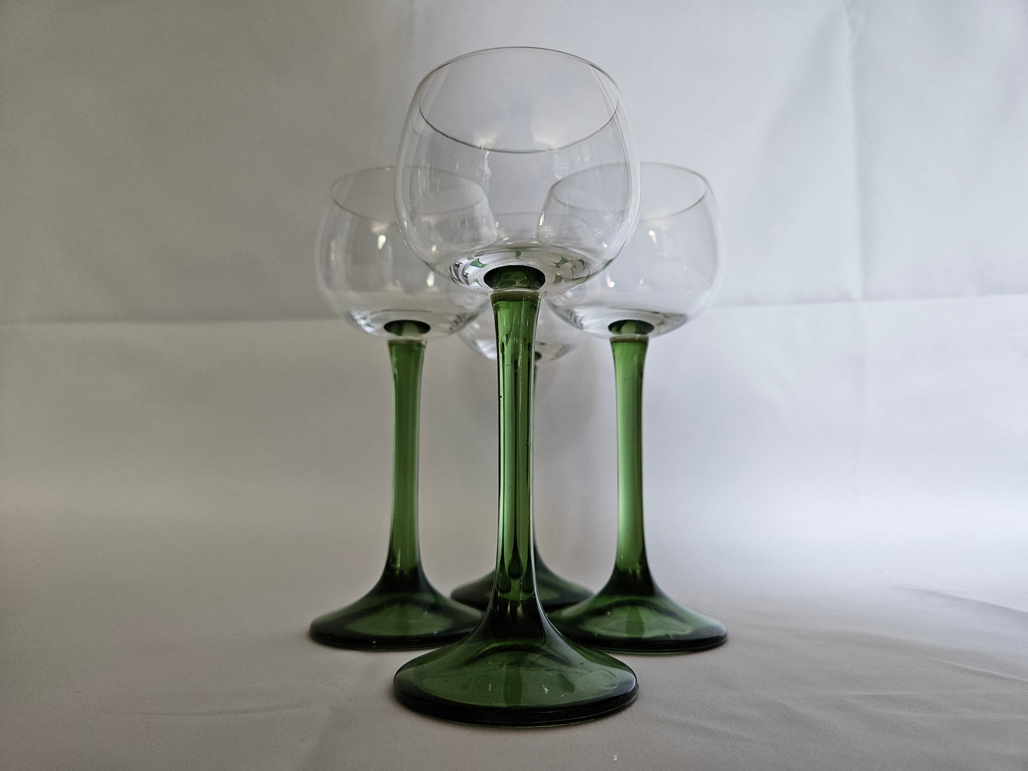 4 Vintage French Tall Olive Green Stemmed Wine Glasses