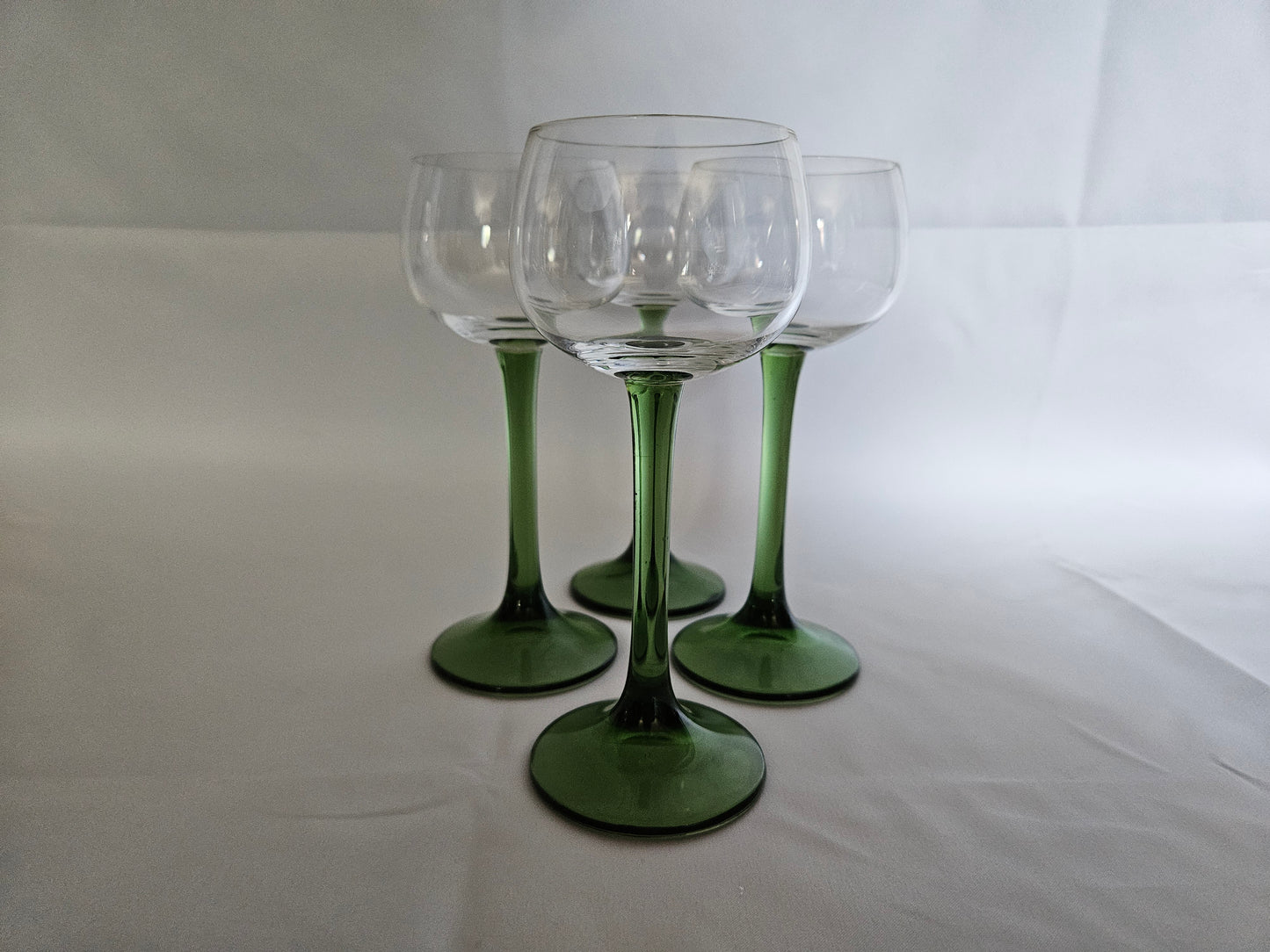 4 Vintage French Tall Olive Green Stemmed Wine Glasses