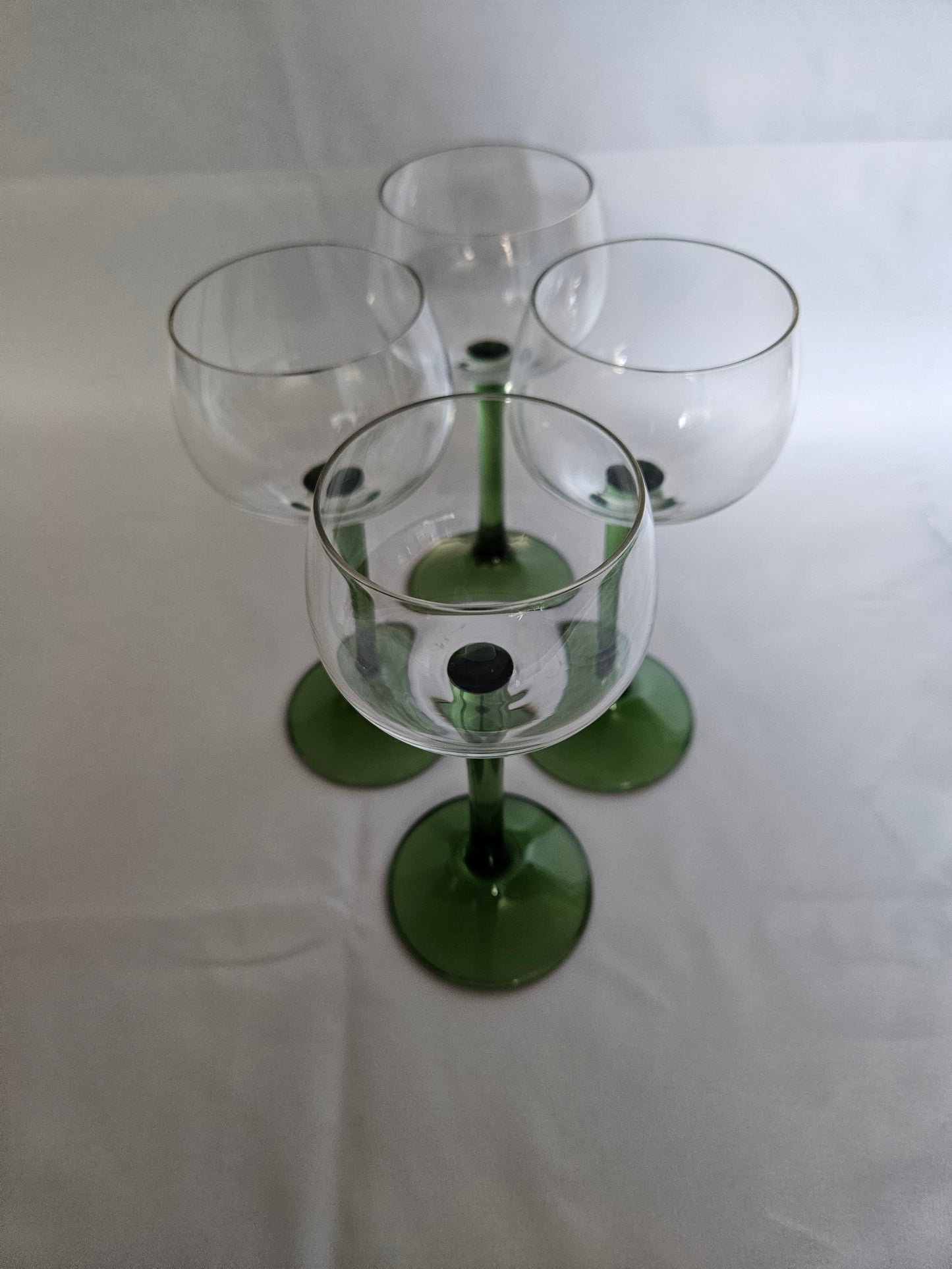 4 Vintage French Tall Olive Green Stemmed Wine Glasses