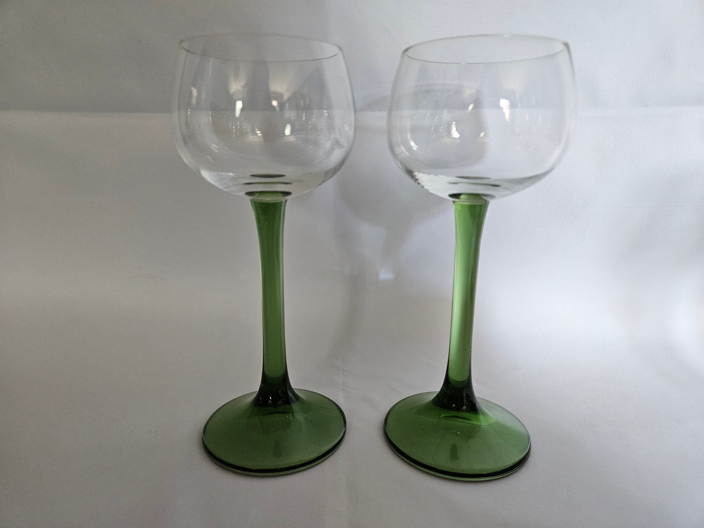 4 Vintage French Tall Olive Green Stemmed Wine Glasses