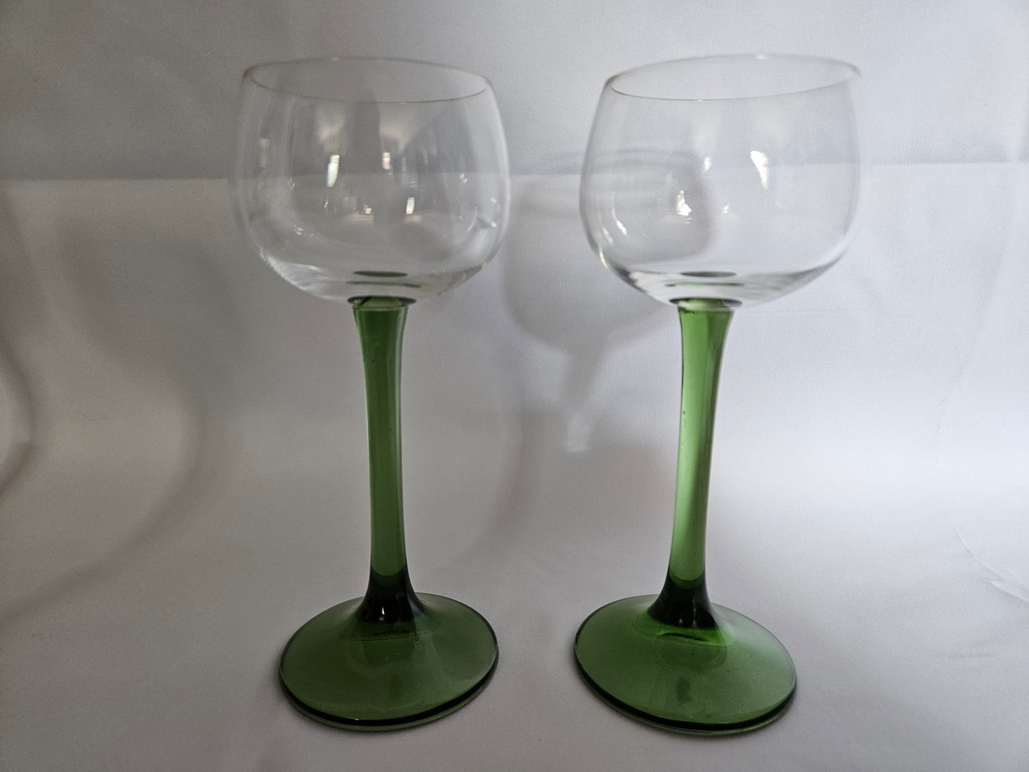 4 Vintage French Tall Olive Green Stemmed Wine Glasses