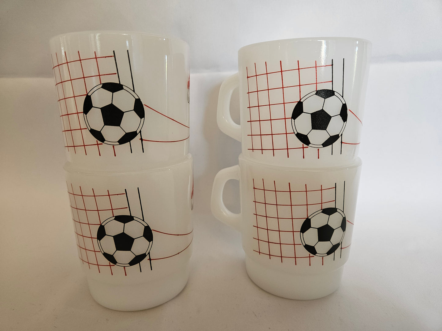 4 Vintage Termocrisa Milk Glass Football Mugs