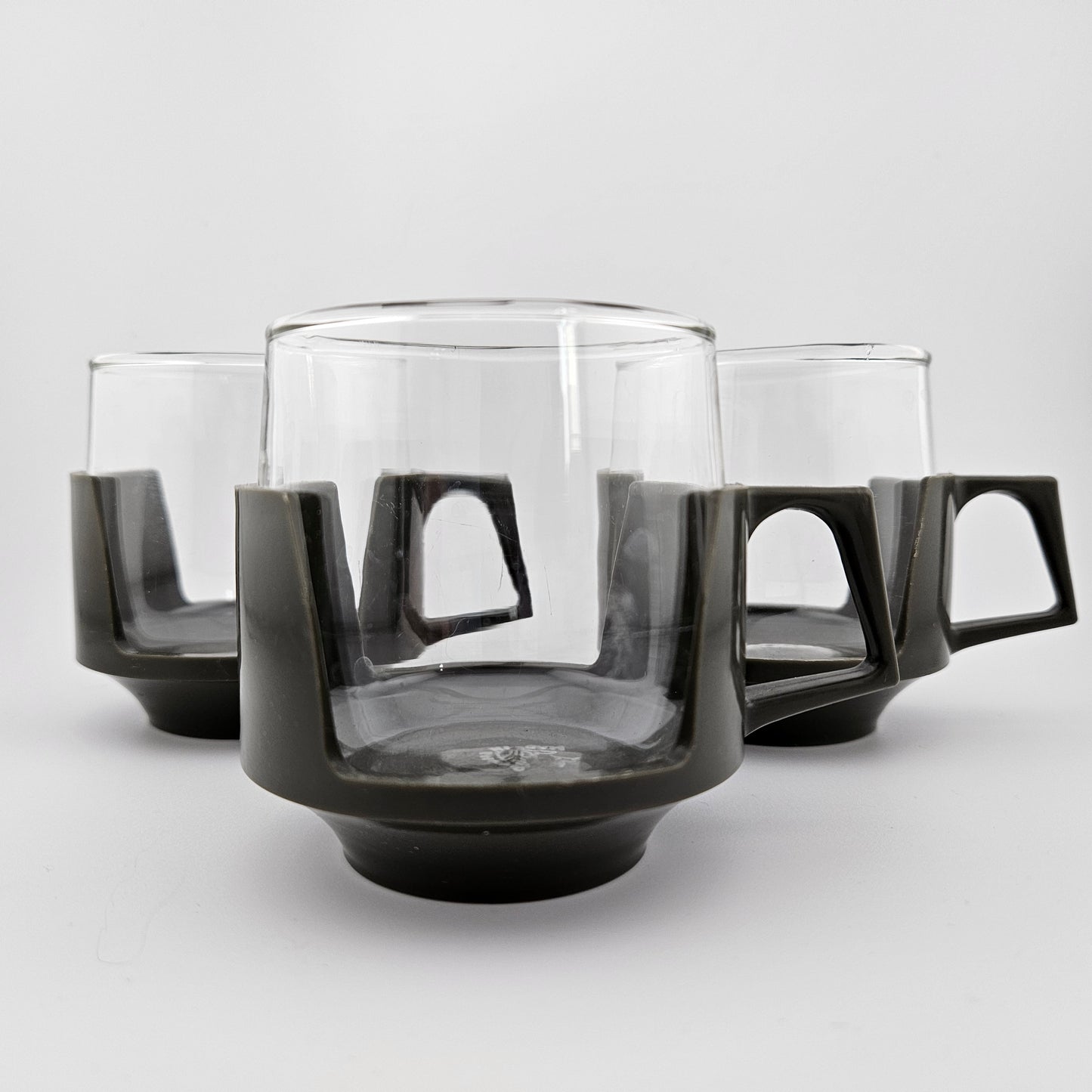 3 Pyrex Glass Cups Grey