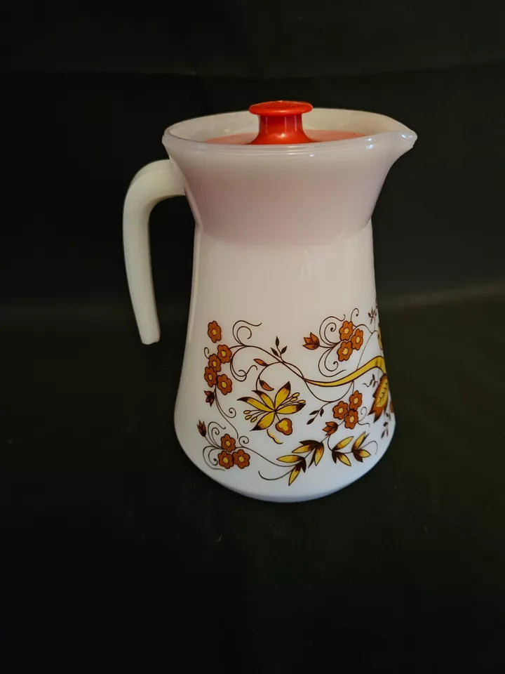 French Arcopal Brown Vine Lidded Pitcher