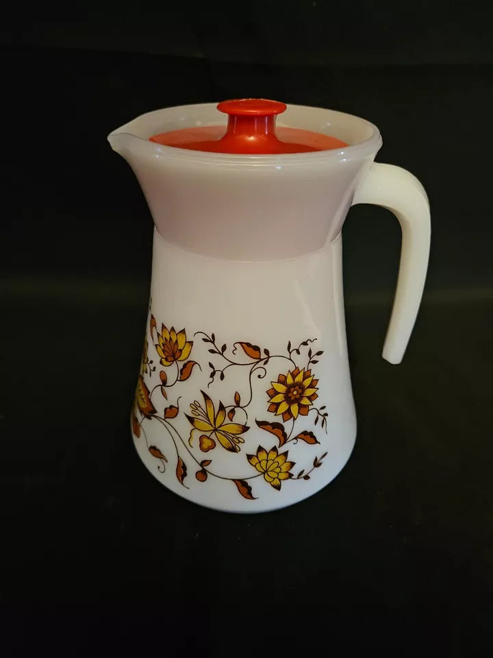 French Arcopal Brown Vine Lidded Pitcher